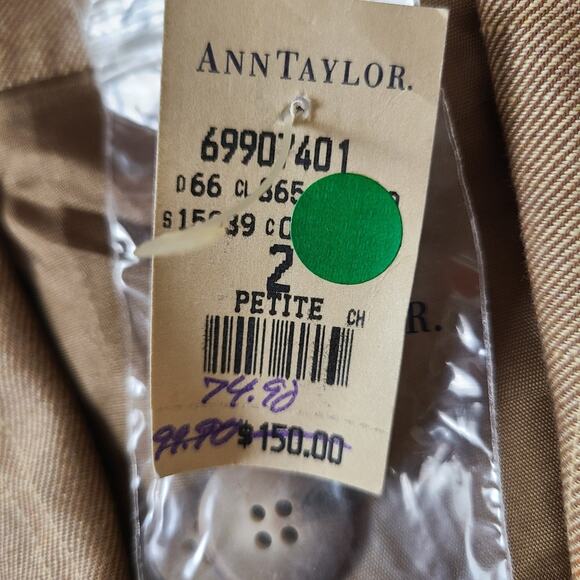 Ann Taylor Vtg Blazer 2P Tan Stripe Tailored Clueless Preppy Linen Schoolgirl - Picture 4 of 14